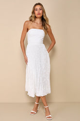 Perfectly Stunning Ivory Jacquard Strapless Midi Dress