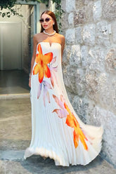 Bergamot | Orange Floral Satin Sweetheart Maxi Dress