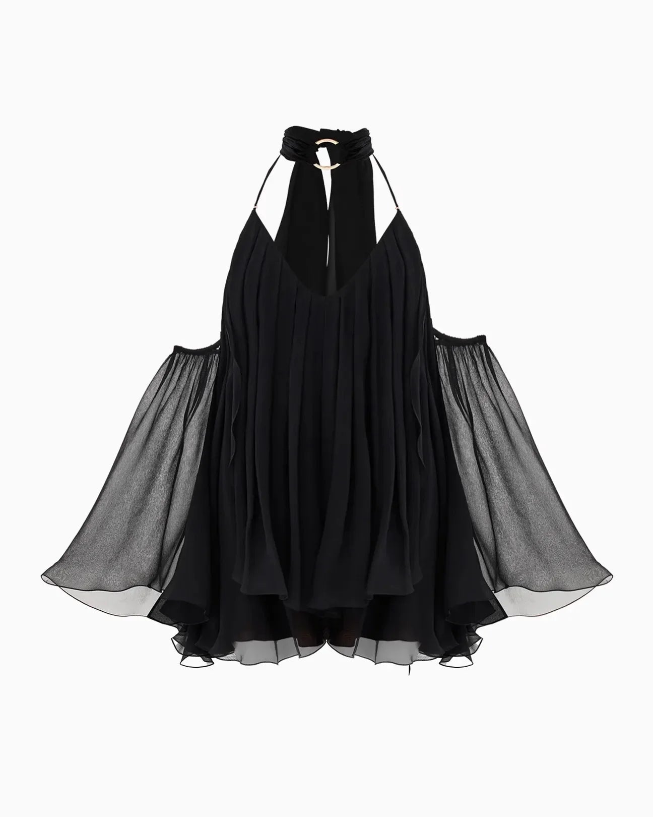 Bell Sleeve Off-Shoulder Chocker A-line Frill Mini Dress