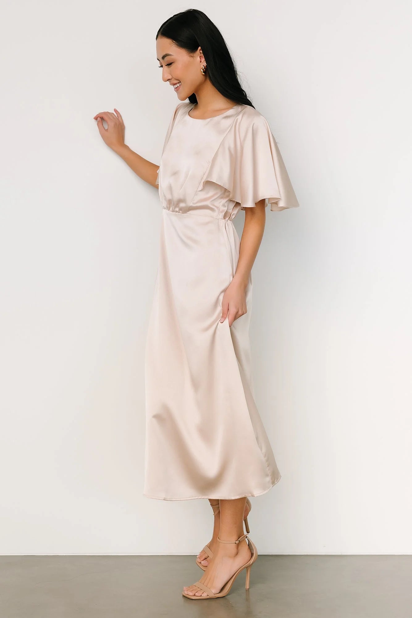 Cinta Satin Midi Dress | Champagne