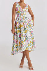 Floral V-Neck Sleeveless Midi Dress with Pockets