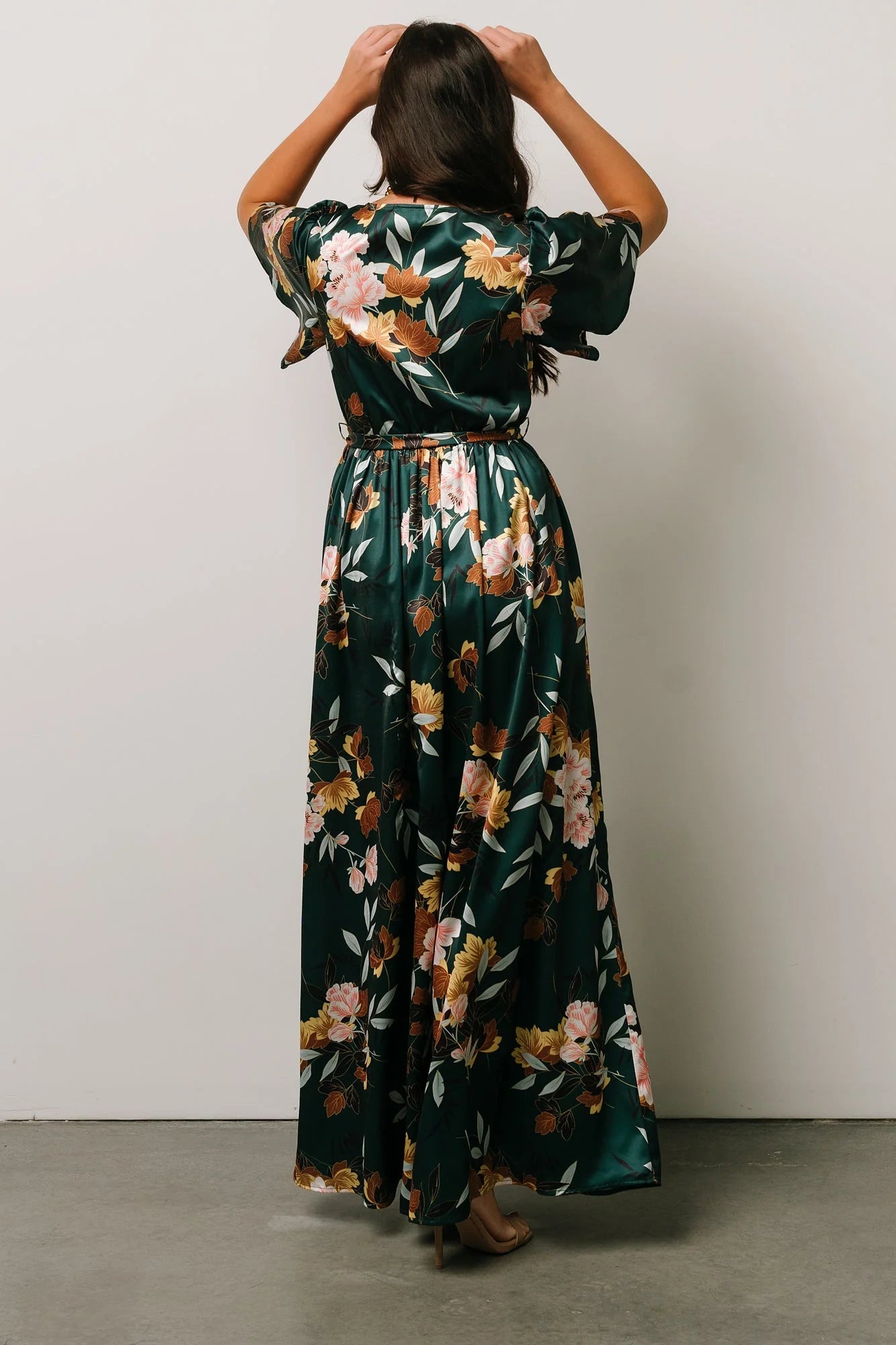 Sicily Satin Maxi Dress | Dark Green Floral
