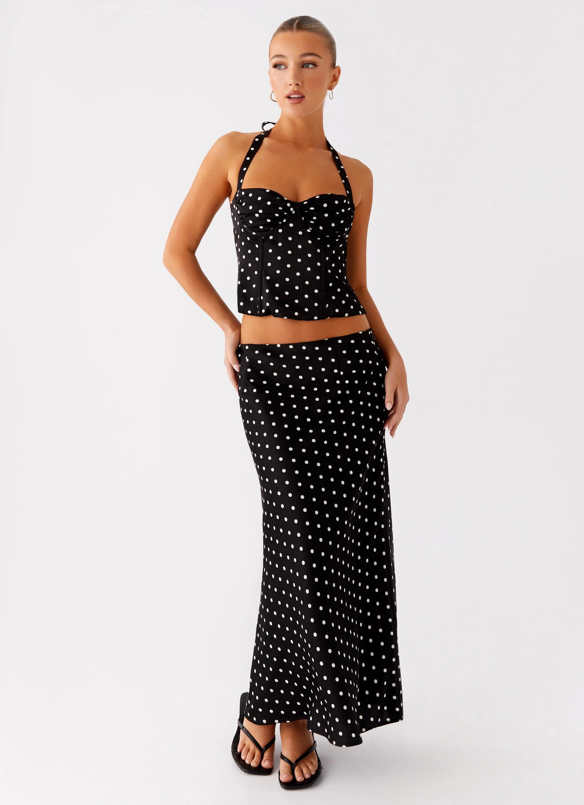Breanne Midi Skirt - Black Polka Dot