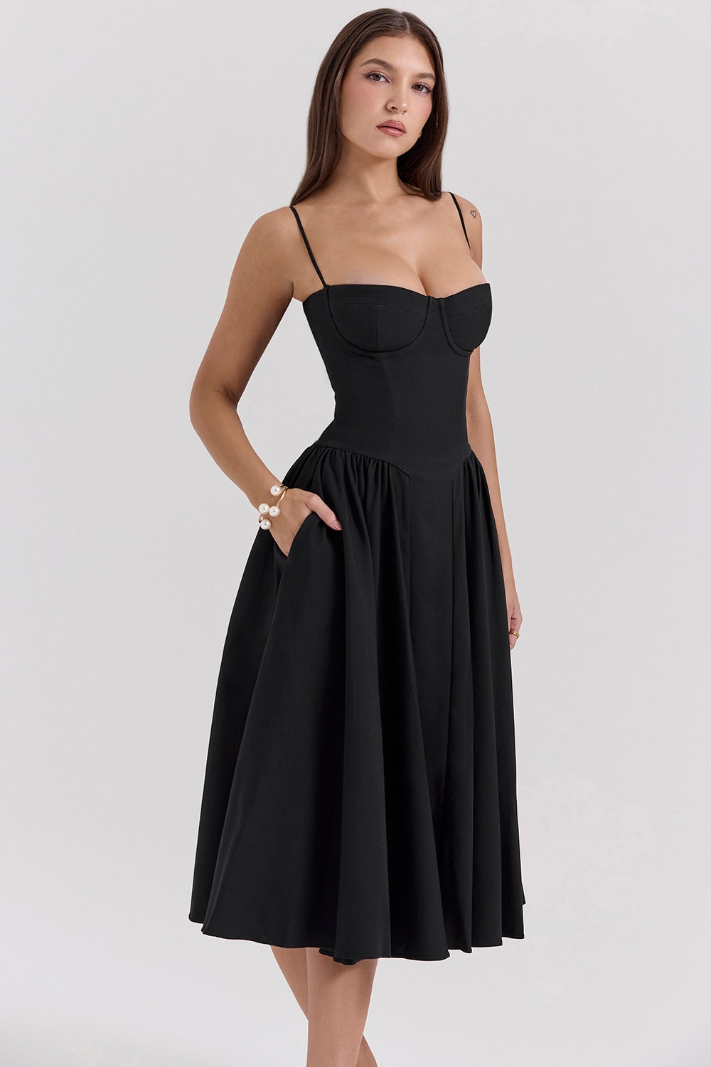 Samaria-Black Corset Midi Dress