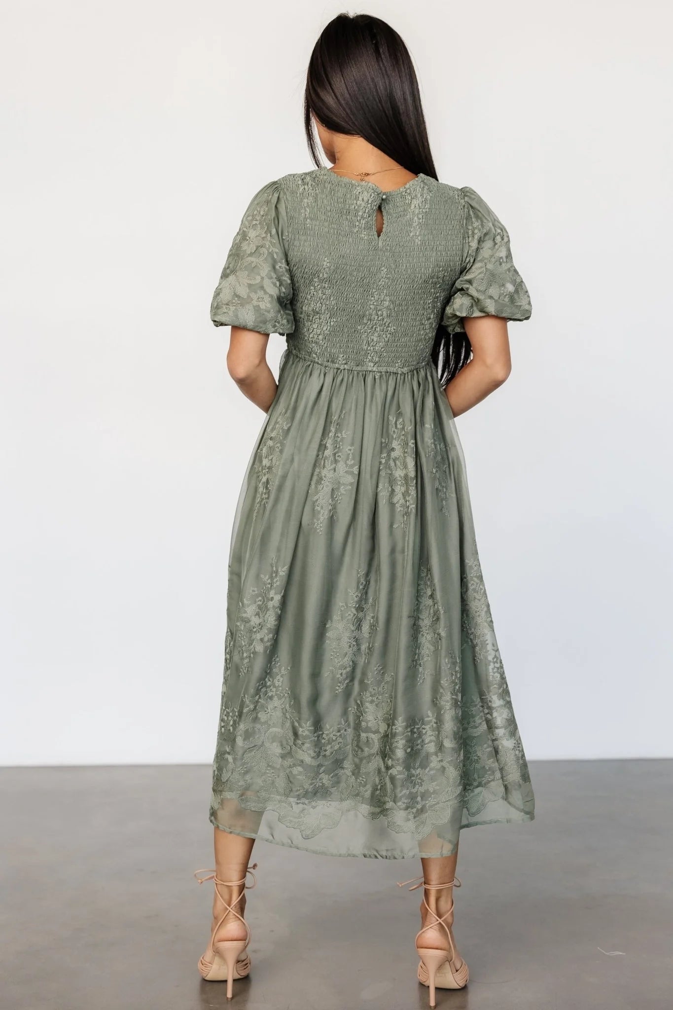 Corrine Embroidered Midi Dress | Deep Sage