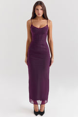 Nalini-Grape Mesh Corset Maxi Dress