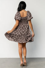 Anastasia Bow Short Dress | Dusty Clove Print
