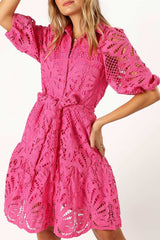 Lace Half Sleeve Tie-up Mini Dress