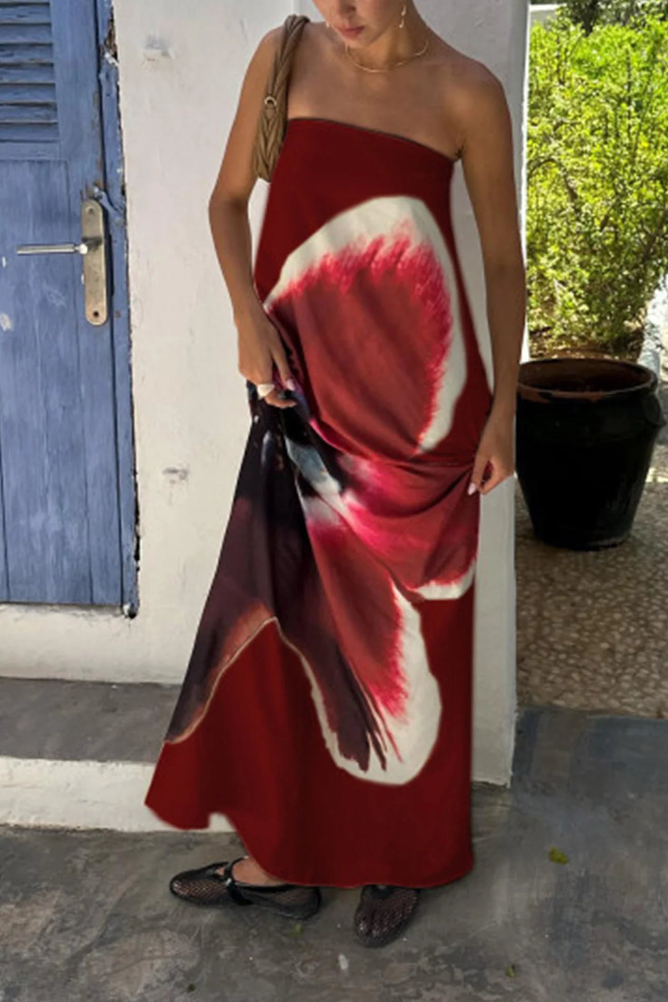 Floral Print Backless Maxi Dress