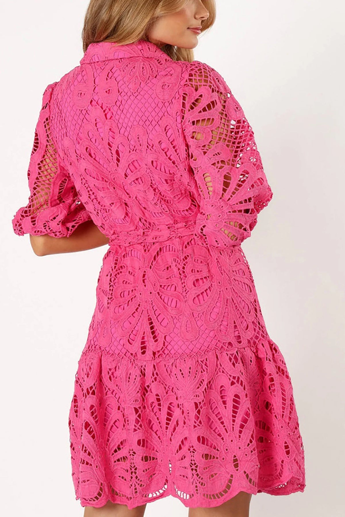 Lace Half Sleeve Tie-up Mini Dress