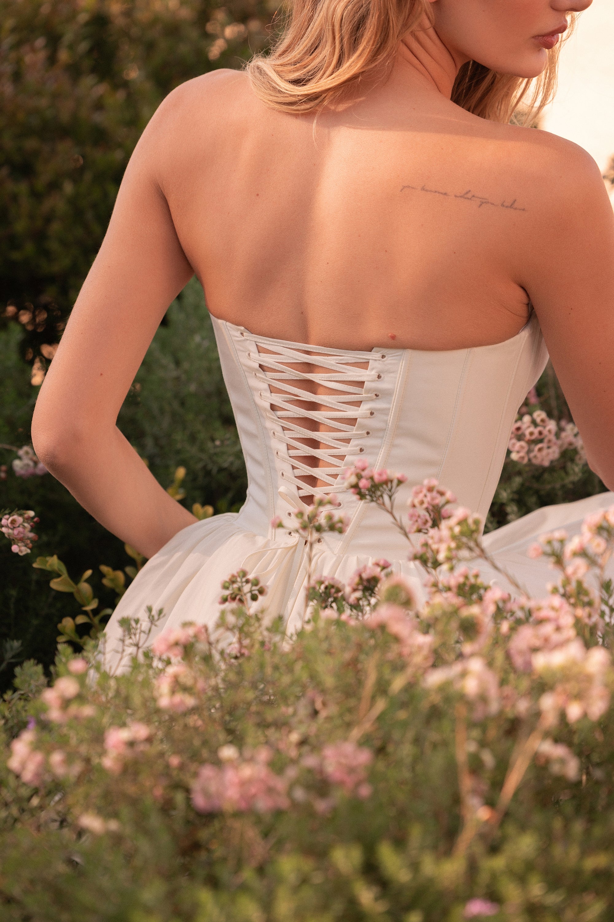 Kristiana-Ivory Cotton Strapless Corset Mini Dress