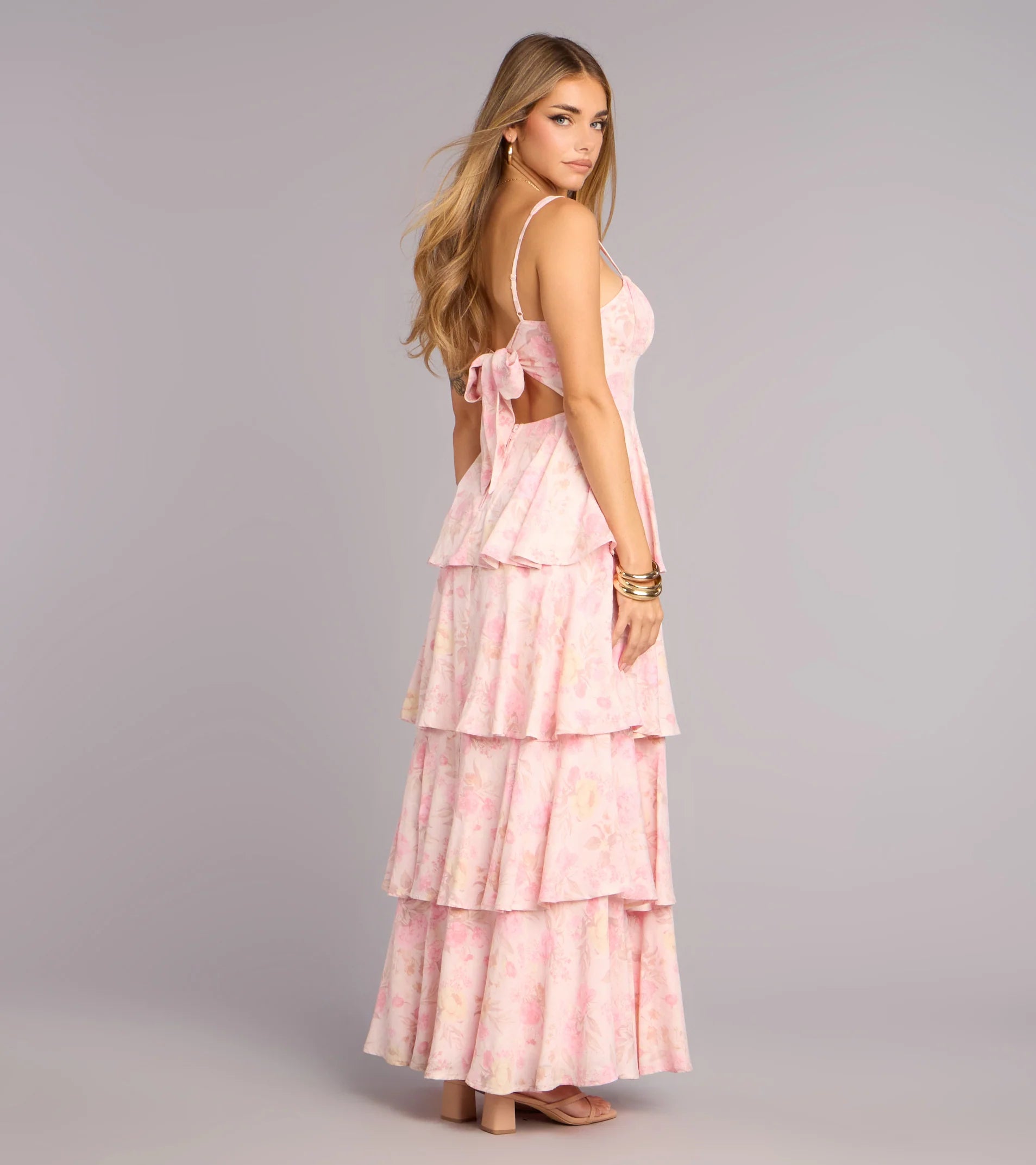 Pretty Agenda Floral Woven Ruffle Maxi Dress