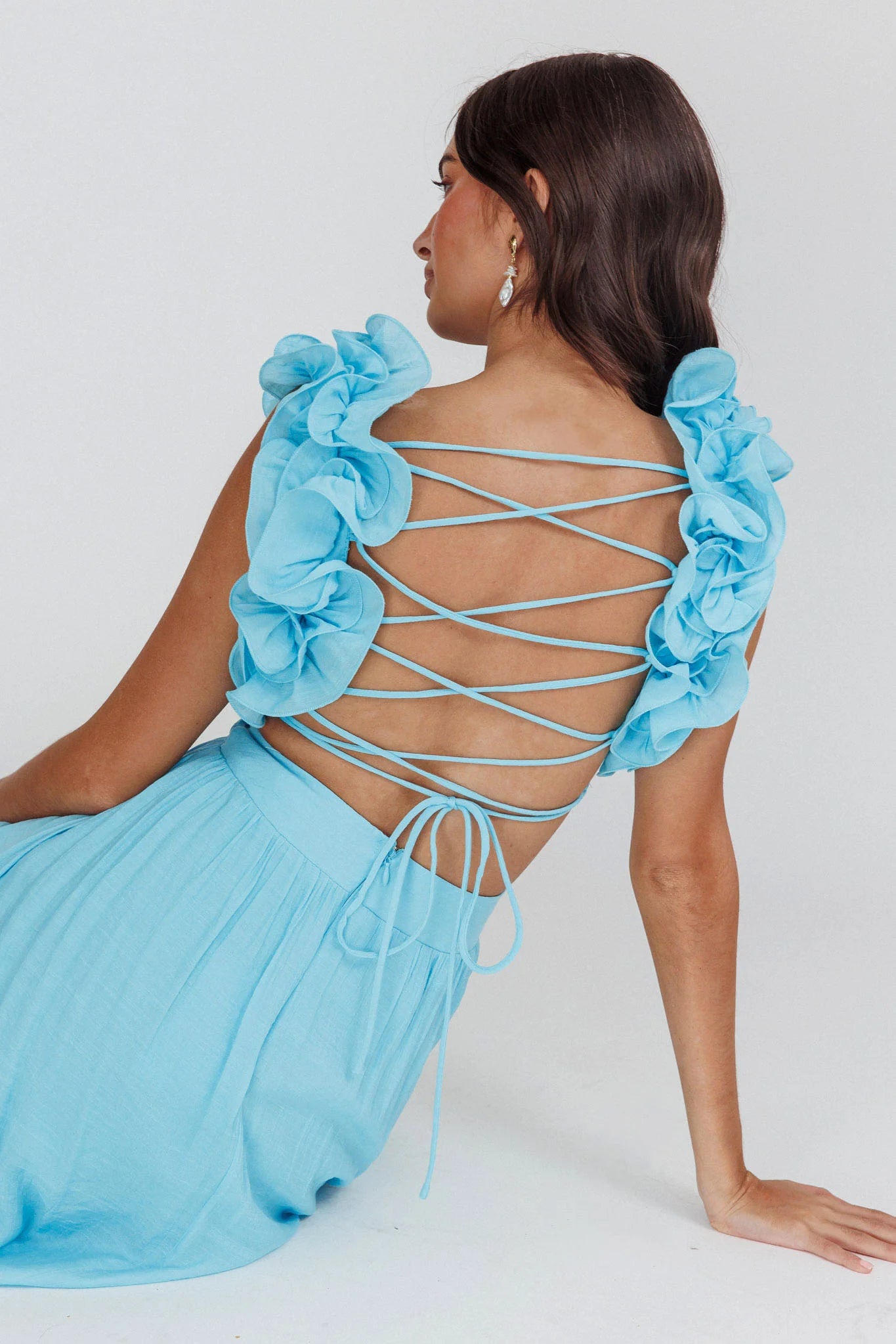 Madara Laced Back Ruffle Dress Blue