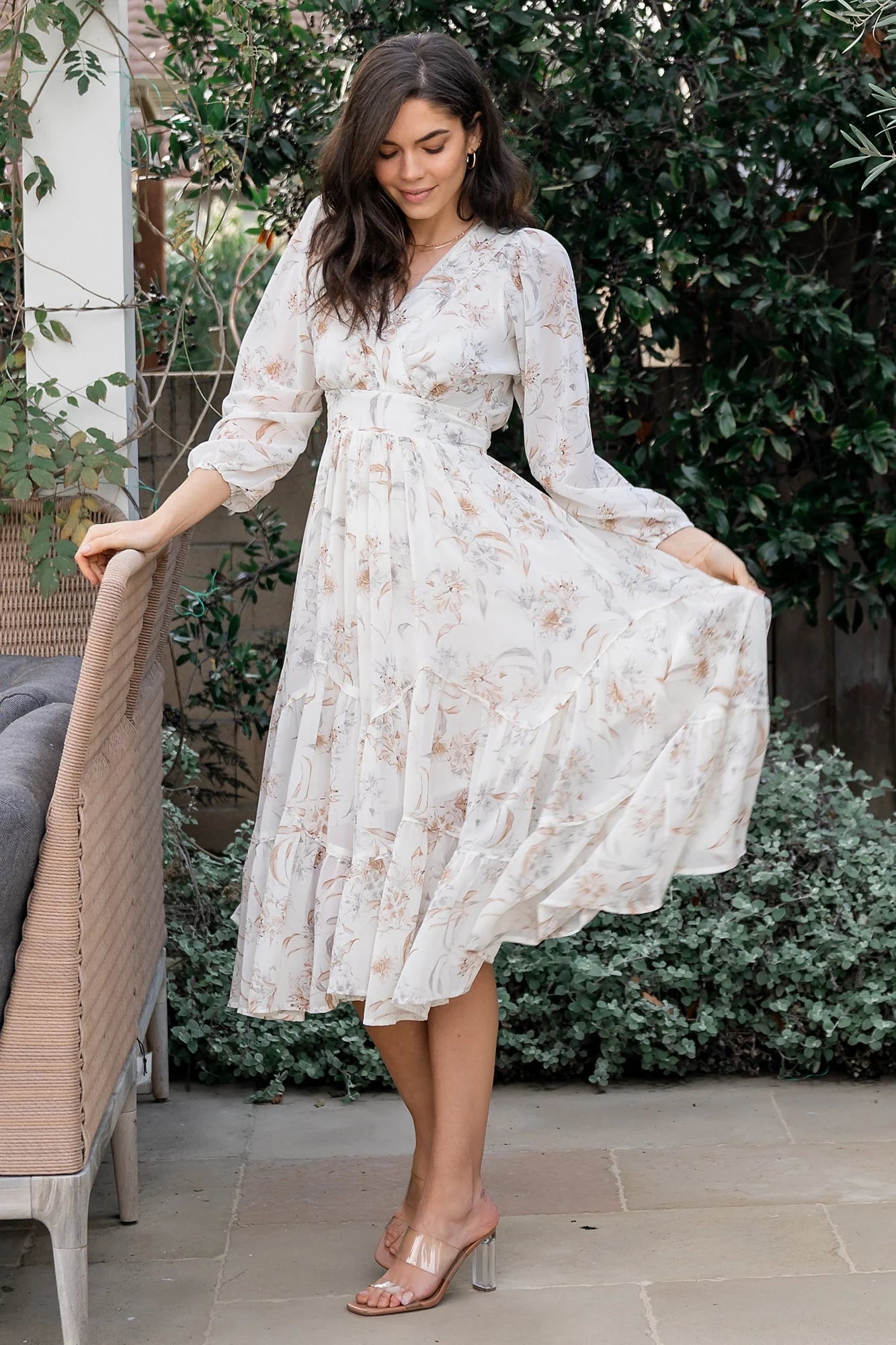 Raven Midi Dress | Off White Floral