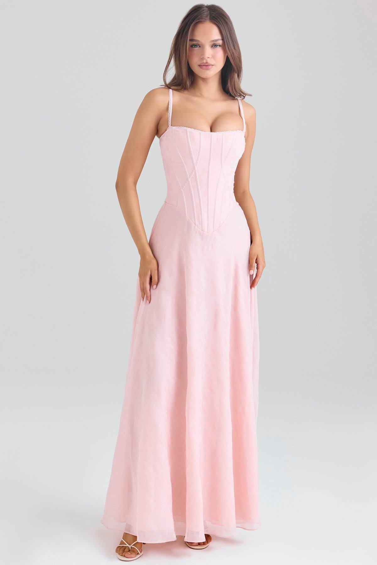 Esme-Blush Pink Lurex Chiffon Maxi Dress