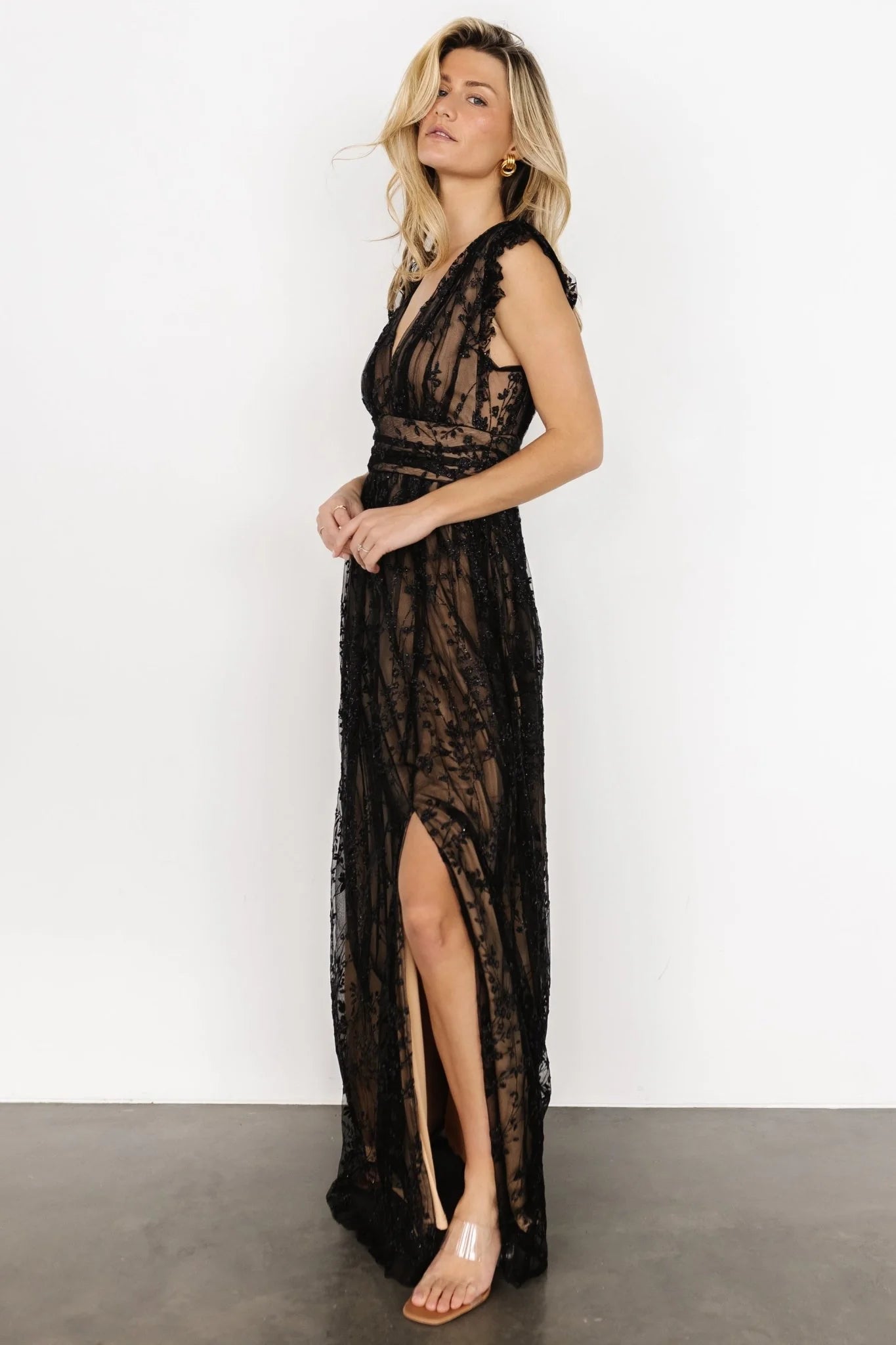 Arlene Shimmer Gown | Black + Nude