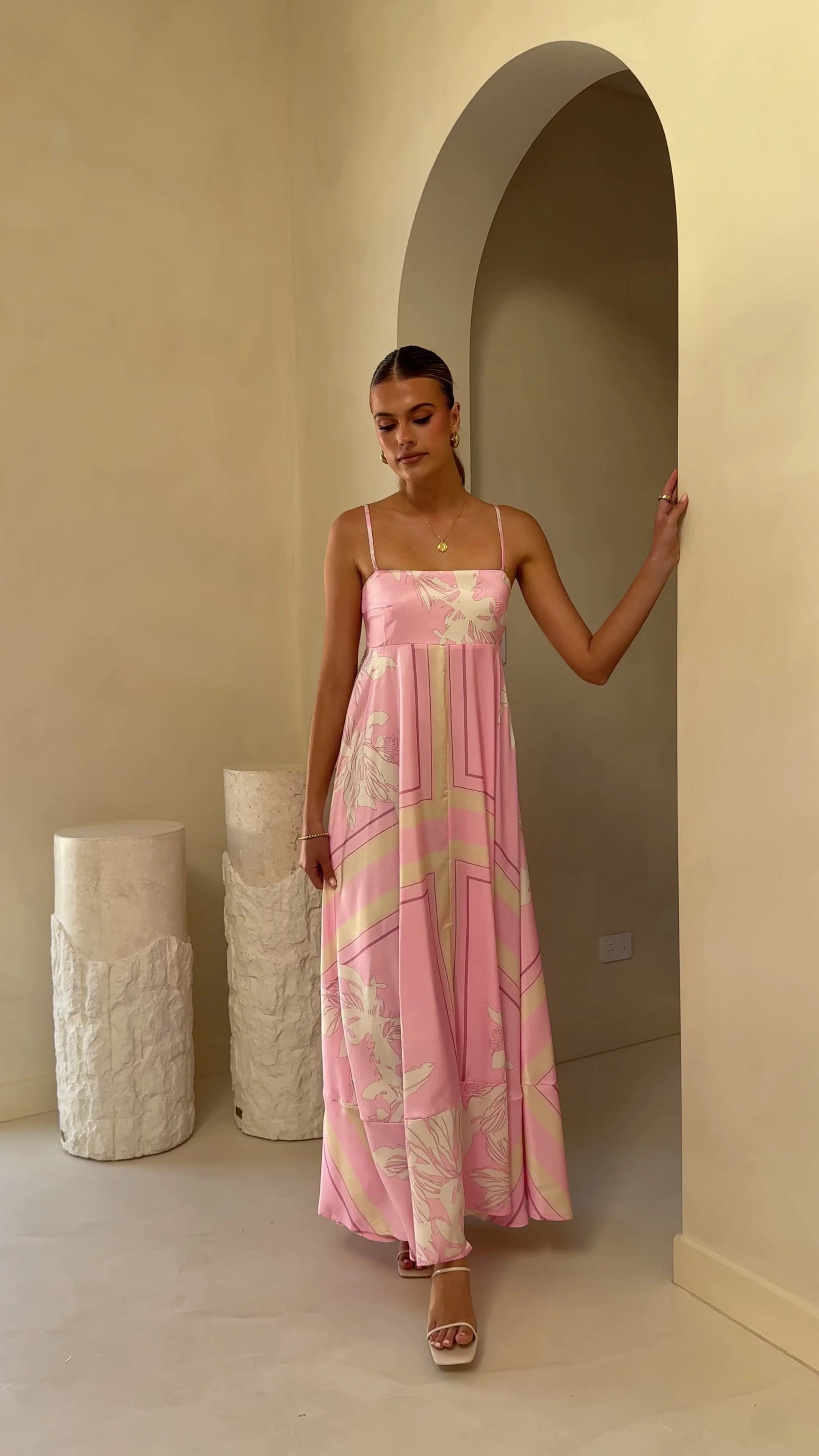 Kaethe Maxi Dress - Pink/White
