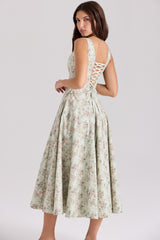 Mariabella-Sage Floral Print Cotton Midi Dress