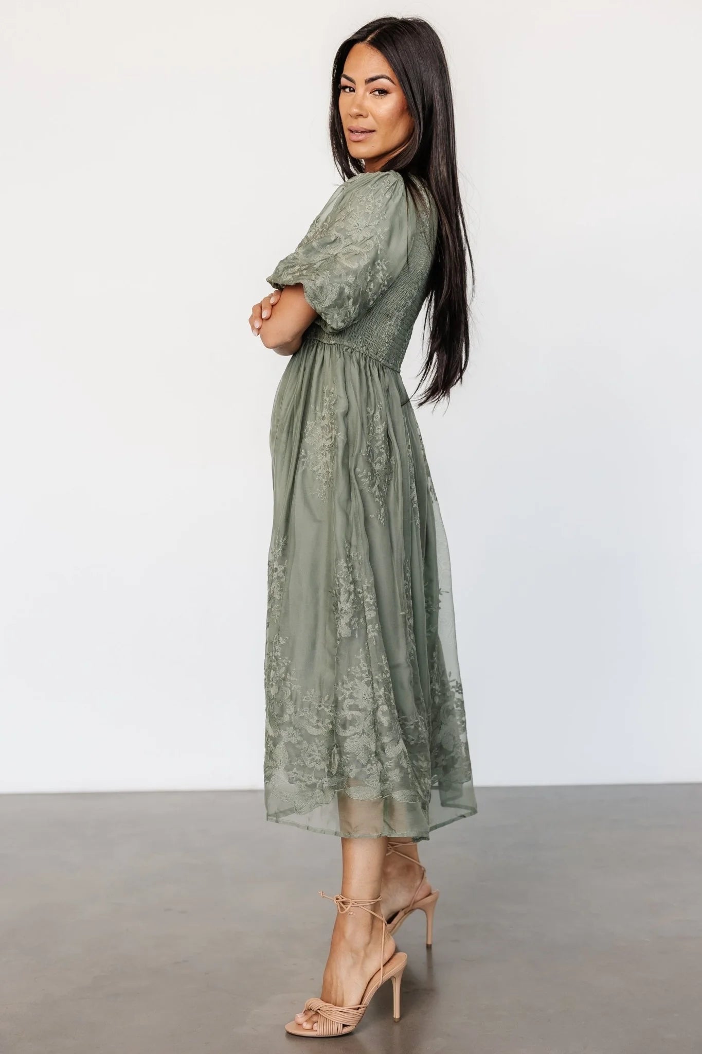 Corrine Embroidered Midi Dress | Deep Sage