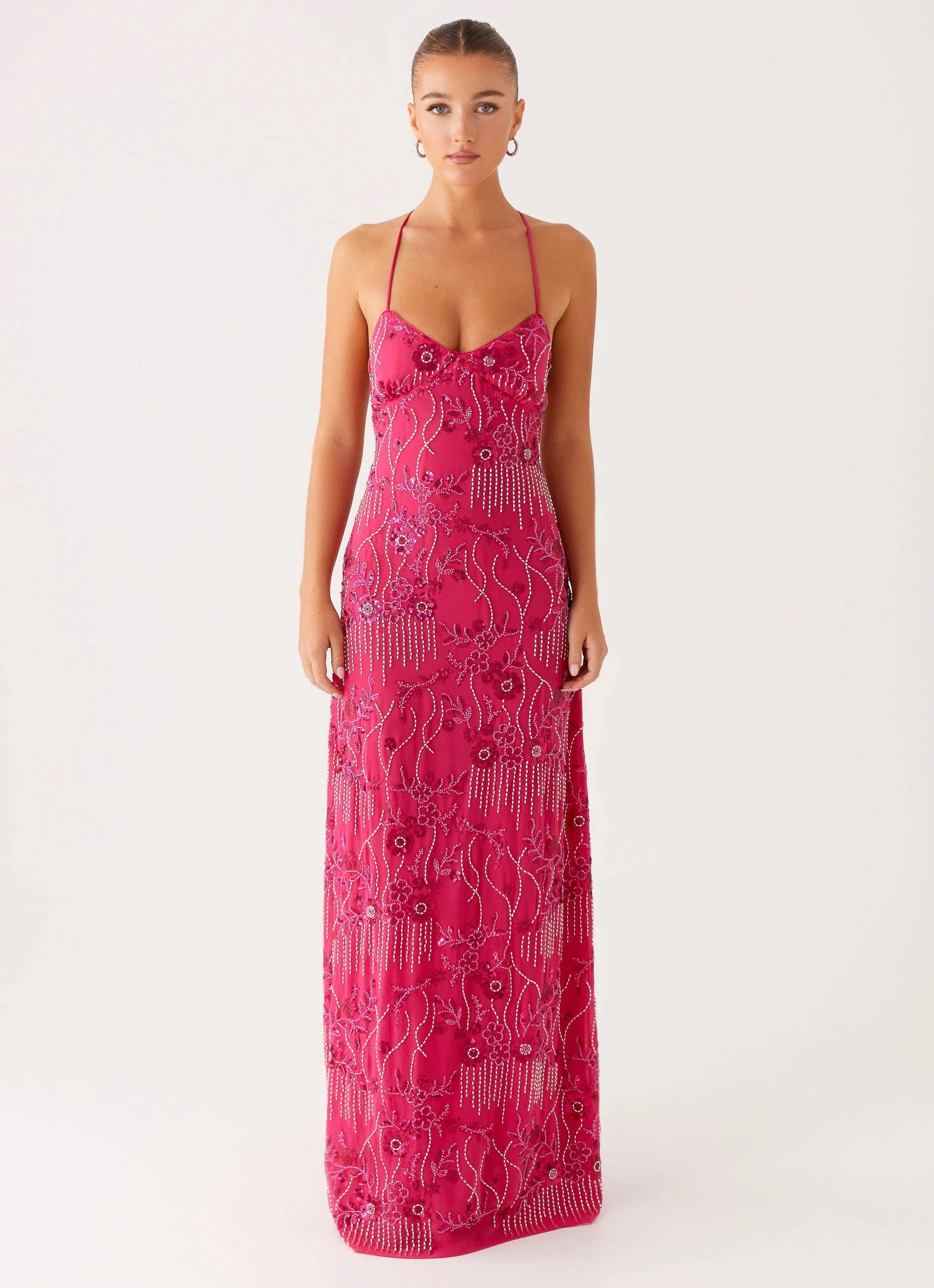 Vietta Sequin Cami Maxi Dress - Fuchsia