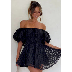 Backless off Shoulder Puff Sleeve High Waist Short Dress for