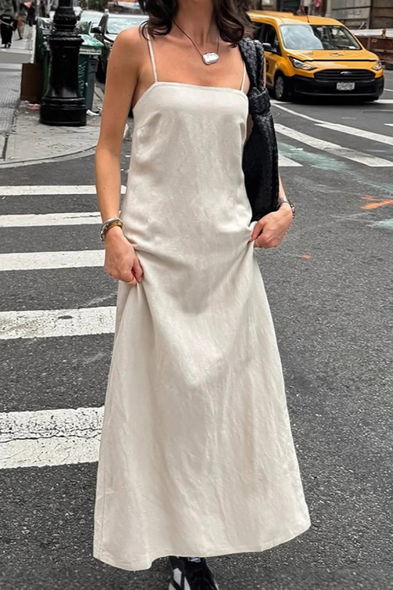 Spaghetti Straps A-line Cotton Linen Dress